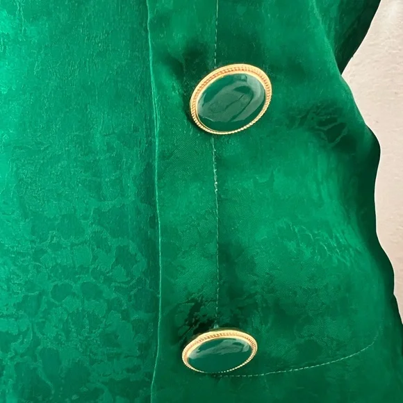 Vintage 90s Papéll Silk Green Floral Long Sleeve Pleated Sz 4 Button Midi Dress - Picture 6 of 7